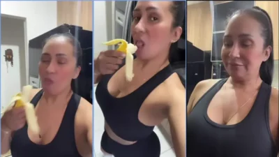 Alessandra Marques eating a hot banana