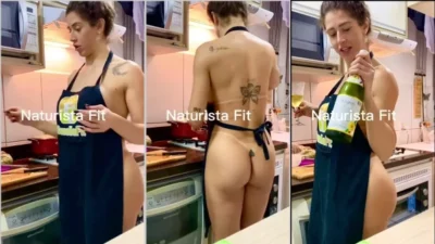 Naturist kitten Fit taking a naked champagne