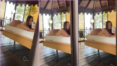 Lioquen lying naked filming in the mirror