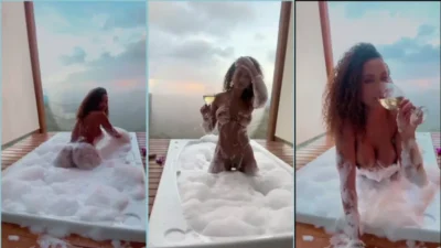 Black cat and hot taking champagne masturbating