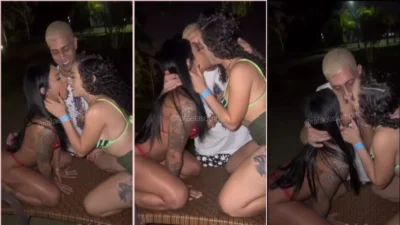Rafaela Sumbani in triple kiss with friend and friend