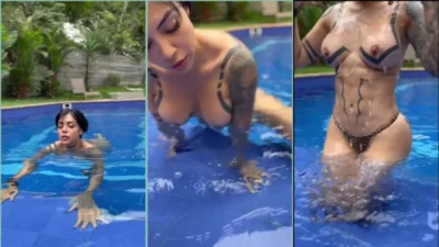 Delettraaoficial bitch displaying the tits in the pool