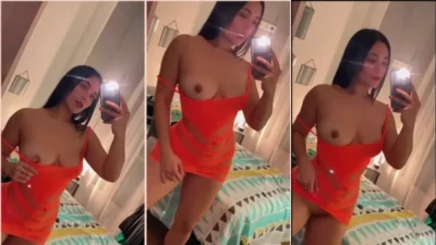 Juliana MOVA Beautiful Brunette with very sexy orange dress