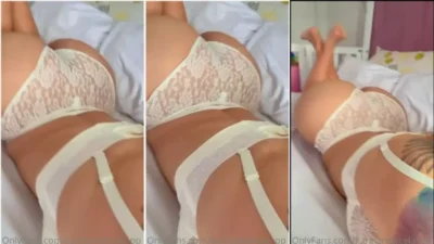 Karina Marcela White Lingerie Hot on Bed
