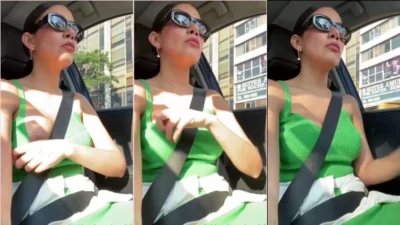 Sammy Rocks driving and showing the big breasts